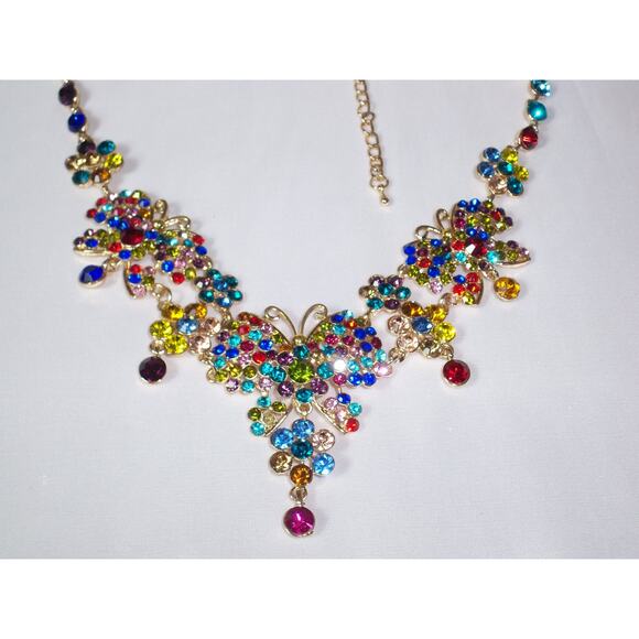 Muli color rhinestone necklace set,wedding  MOB  party prom butterfly necklace - Picture 4 of 7